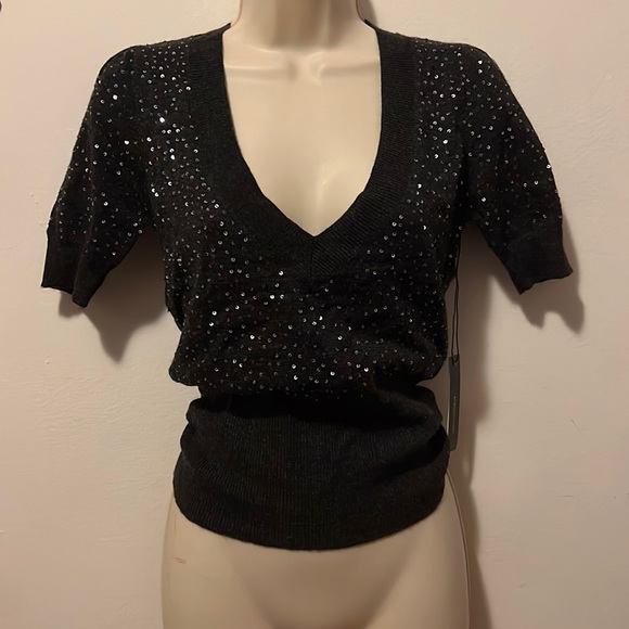 $100 - Black Friday - BCBG MAXAZRIA - puff slv sweater / charcoal heather - Picture 1 of 7